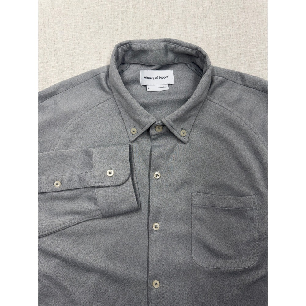 Ministry of Supply Apollo Shirt Mens Large Gray Button Down Temp Regulating